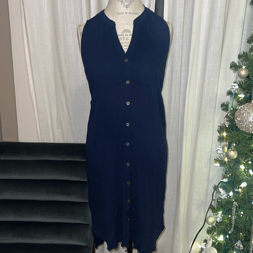 Knox Rose sleeveless long button up dress navy blue dressy casual vacation XS